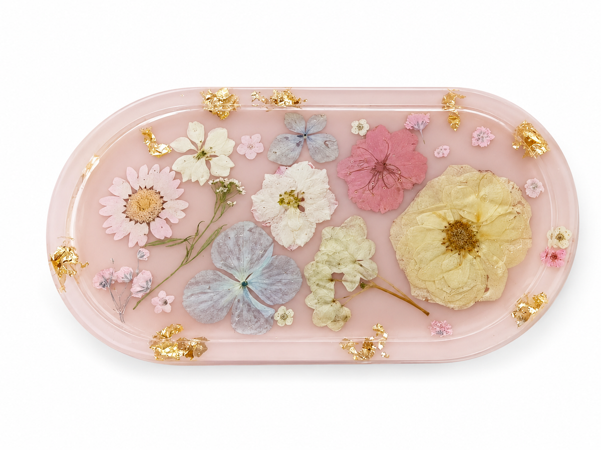 Resin tray- light pink base w/ gold foil