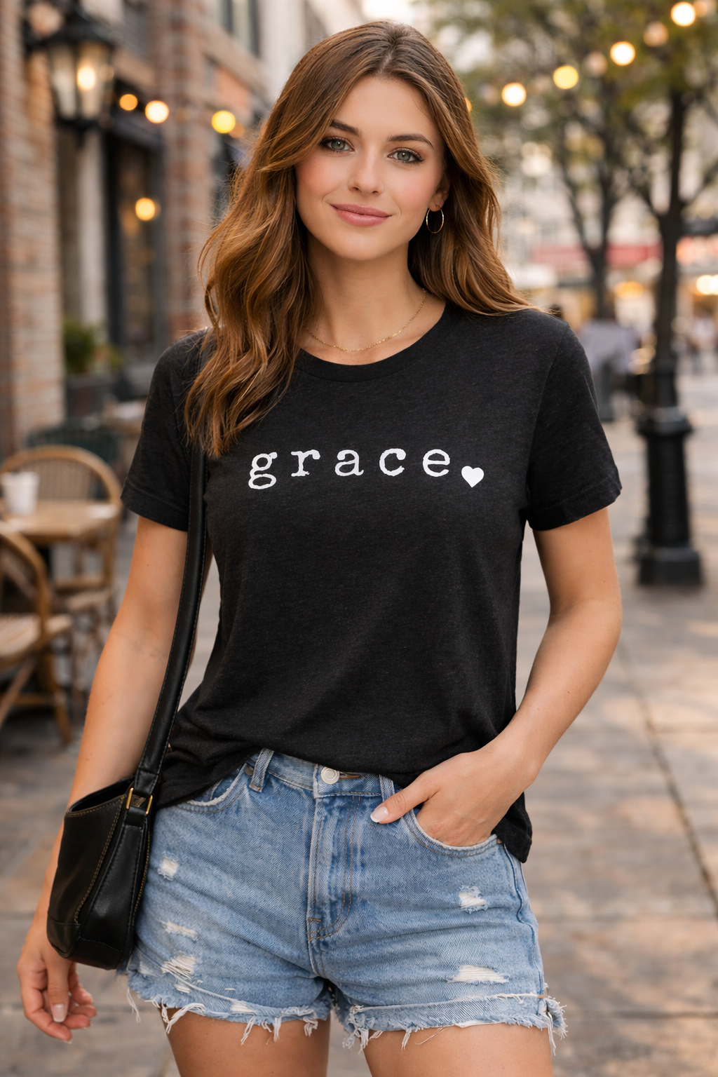 Heather Black grace tee