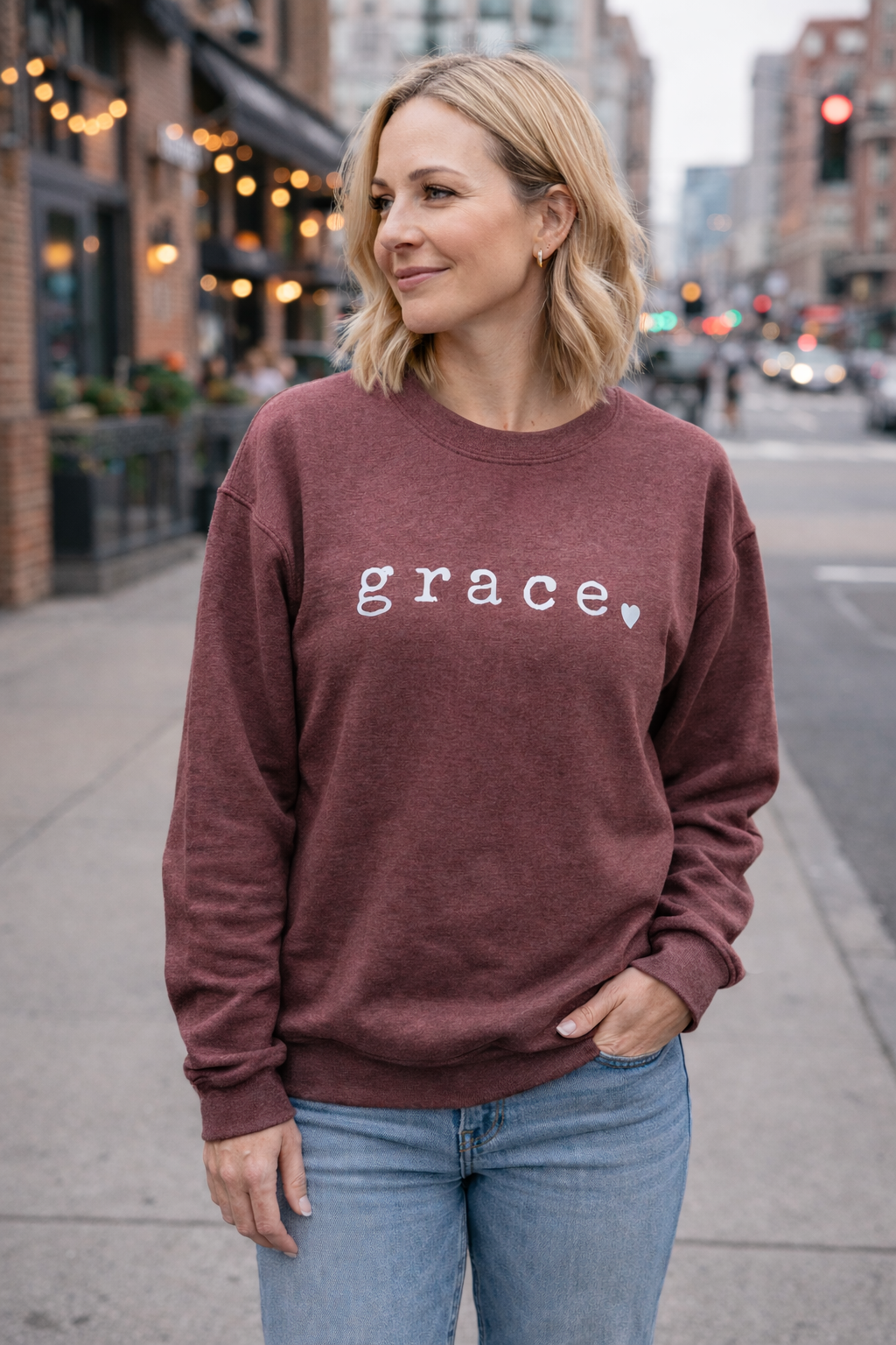 Heather dark maroon crew sweatshirt