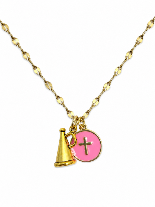 Pink faith cheerleader pendant necklace