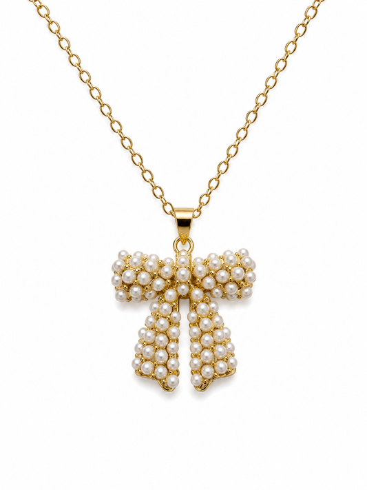 Pearl bow polkadot pendant necklace
