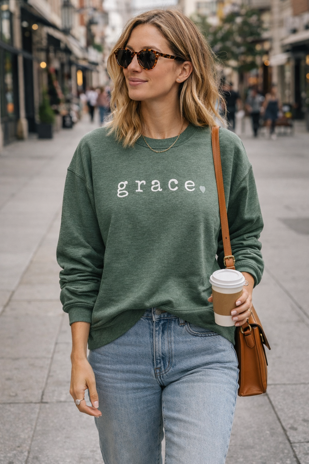 Heather dark green crew sweatshirt